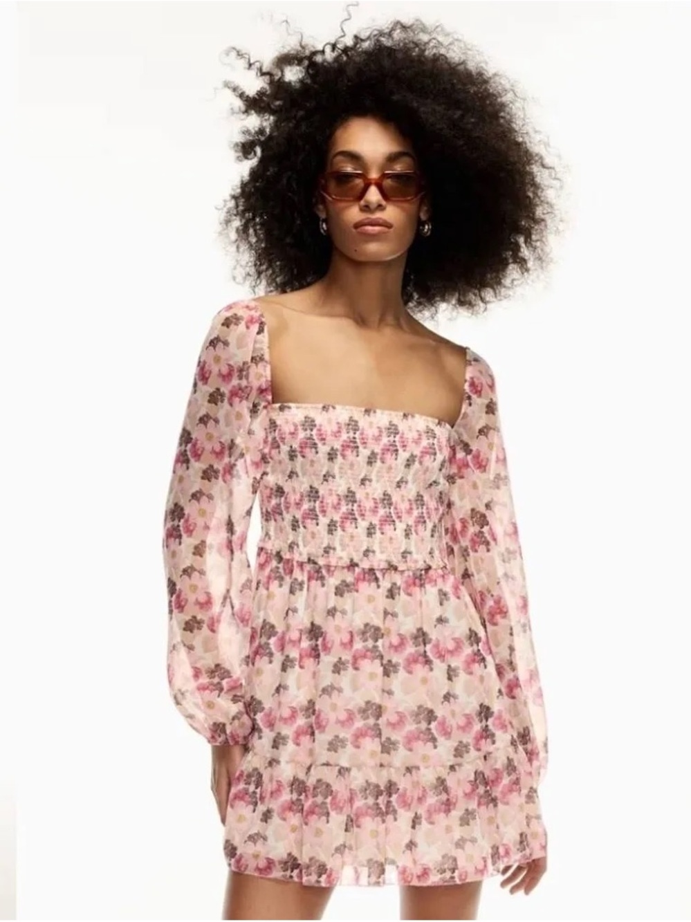 Aritzia Wilfred Tempest Smocked Chiffon Mini Dress - Ws Medium, Pink Floral